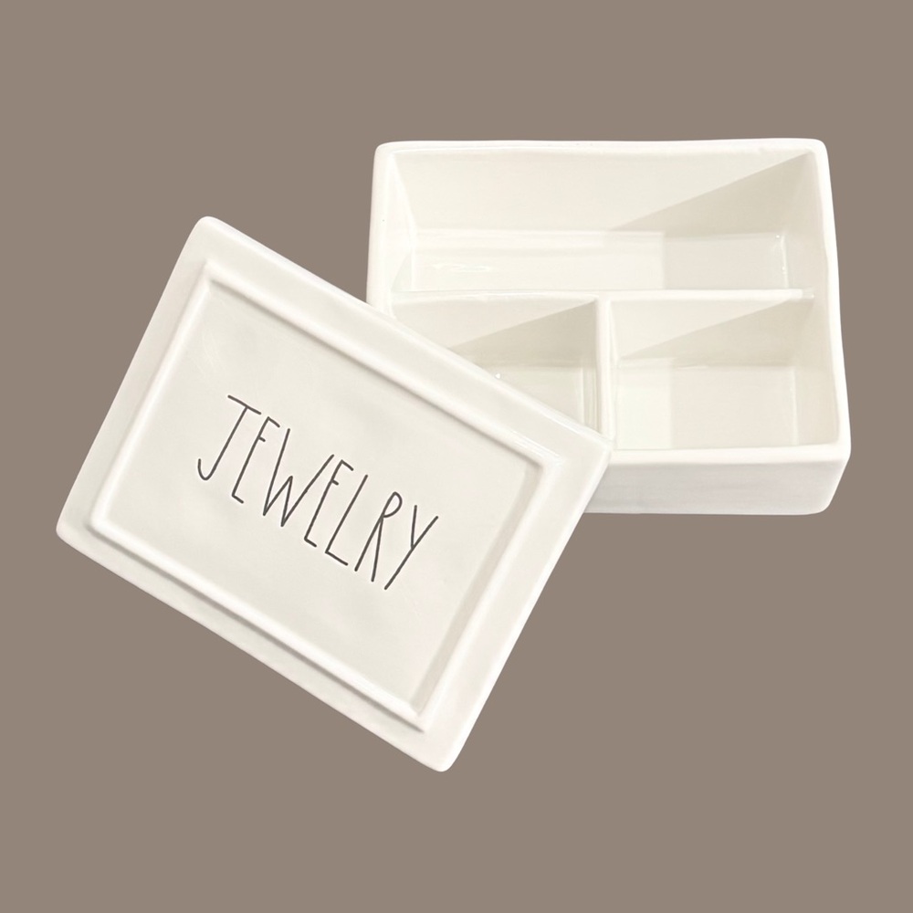 Rae Dunn Jewelry Ceramic Trinket Box with Lid Divided Organizer White - Picture 2 of 9
